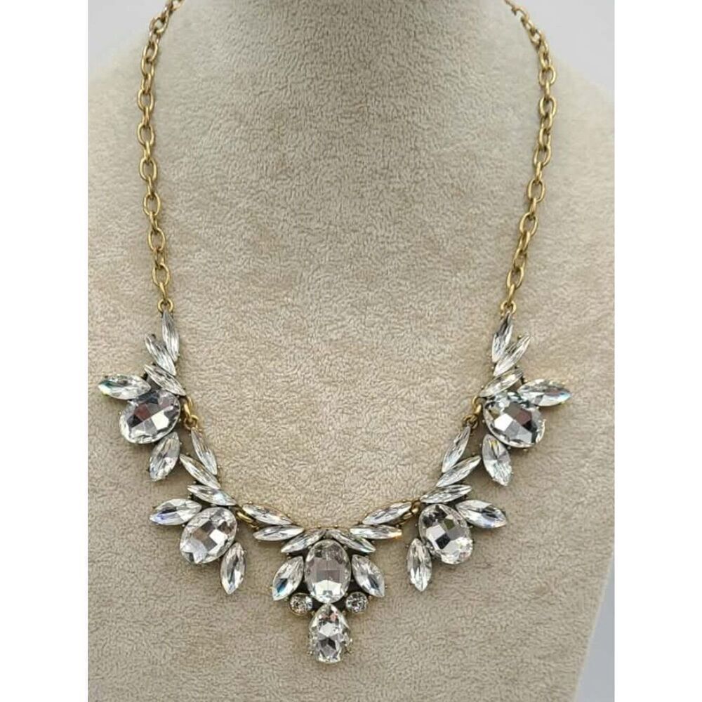 J Crew Clear Crystal Bold Gold Tone Necklace